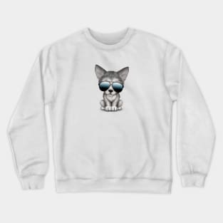 Cute Baby Wolf Cub Wearing Sunglasses Crewneck Sweatshirt